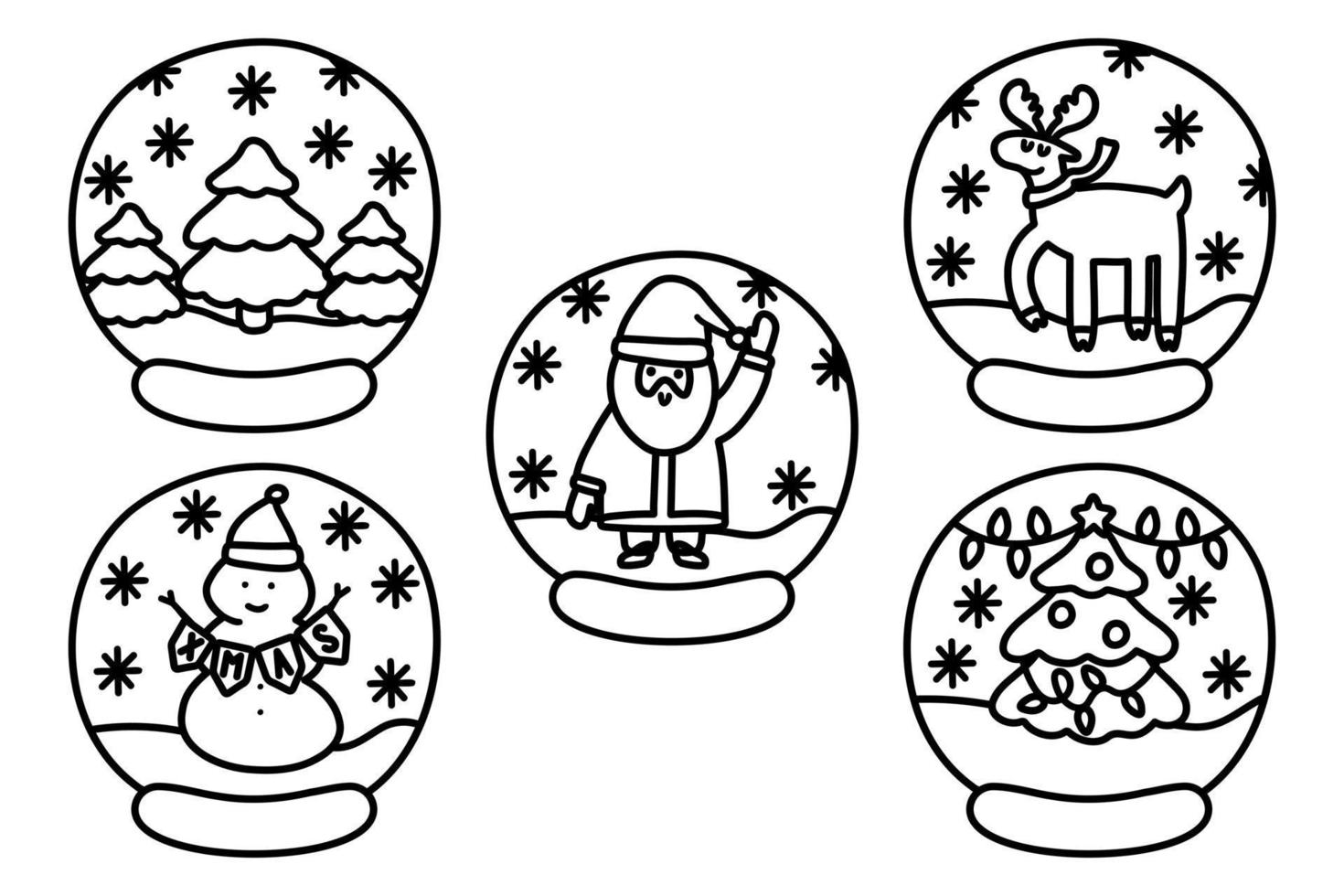 ensemble de boule à neige en verre design décoratif de noël. animaux de dessin animé mignon et éléments de noël. vecteur