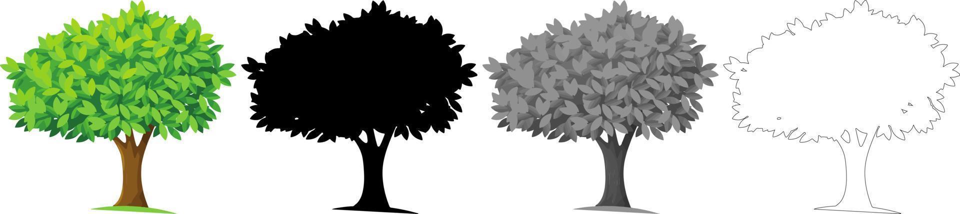 vecteur d'arbres de collection, silhouette d'arbre, dessin au trait d'arbre sur fond blanc.