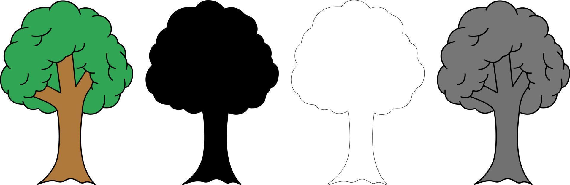 vecteur d'arbres de collection, silhouette d'arbre, dessin au trait d'arbre sur fond blanc.