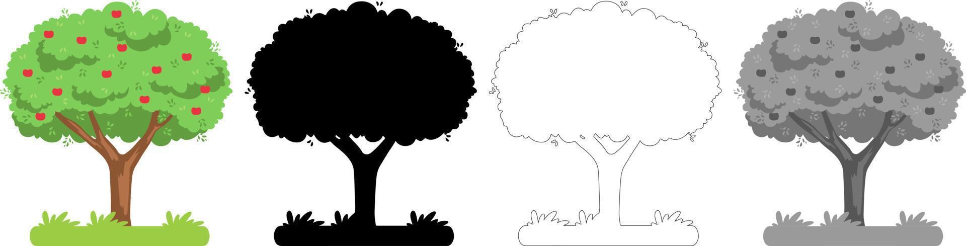 vecteur d'arbres de collection, silhouette d'arbre, dessin au trait d'arbre sur fond blanc.