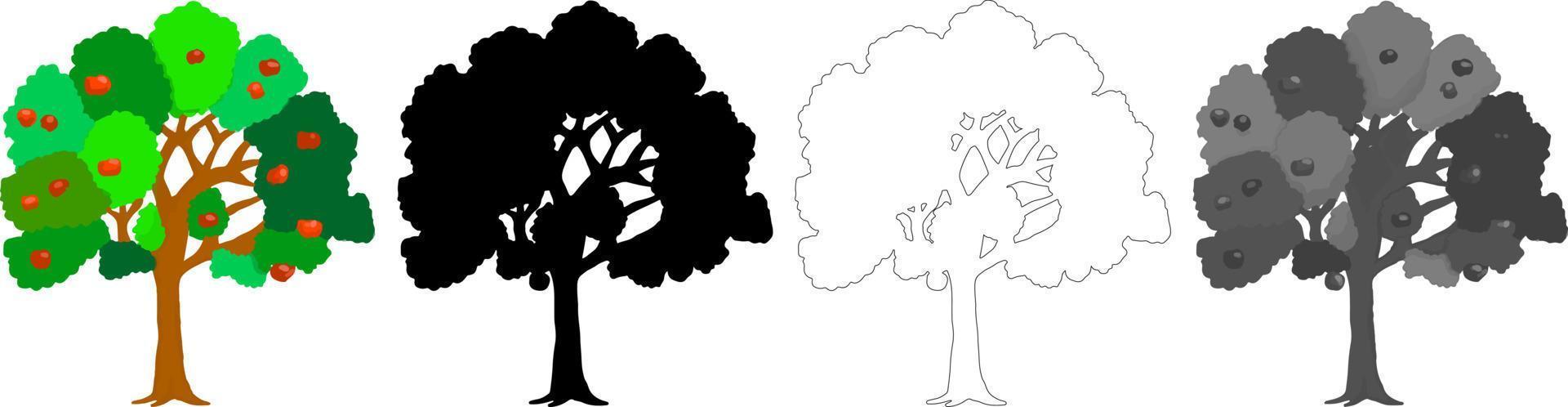 vecteur d'arbres de collection, silhouette d'arbre, dessin au trait d'arbre sur fond blanc.