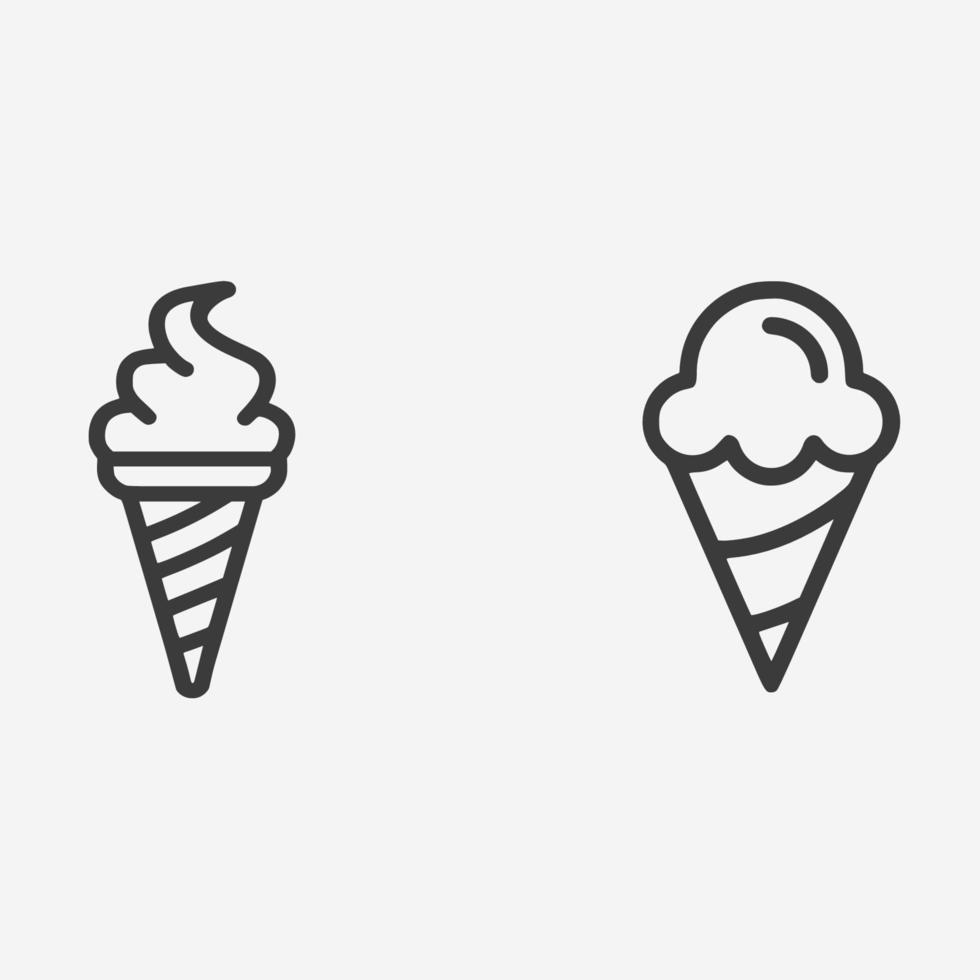 crème glacée, cône, dessert, ensemble de signes de symbole isolé vecteur icône douce