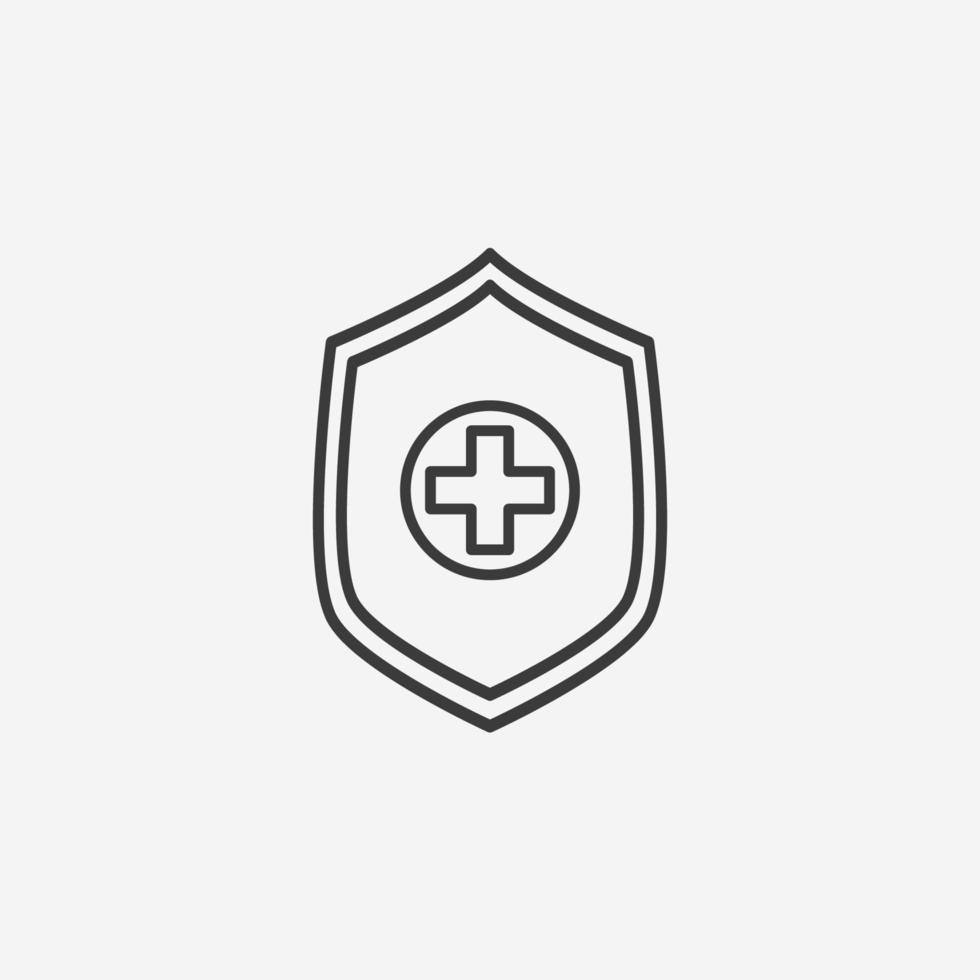 assurance maladie, vecteur d'icône de garde de bouclier médical croisé isolé. médecine, signe de symbole de protection médicale