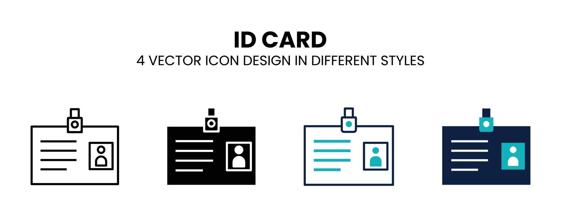 icône de carte d'identité dans le contour, la ligne mince, le style solide, rempli et plat. illustration vectorielle de deux conceptions d'icônes vectorielles de carte d'identité colorées et noires peuvent être utilisées pour mobile, ui, web vecteur