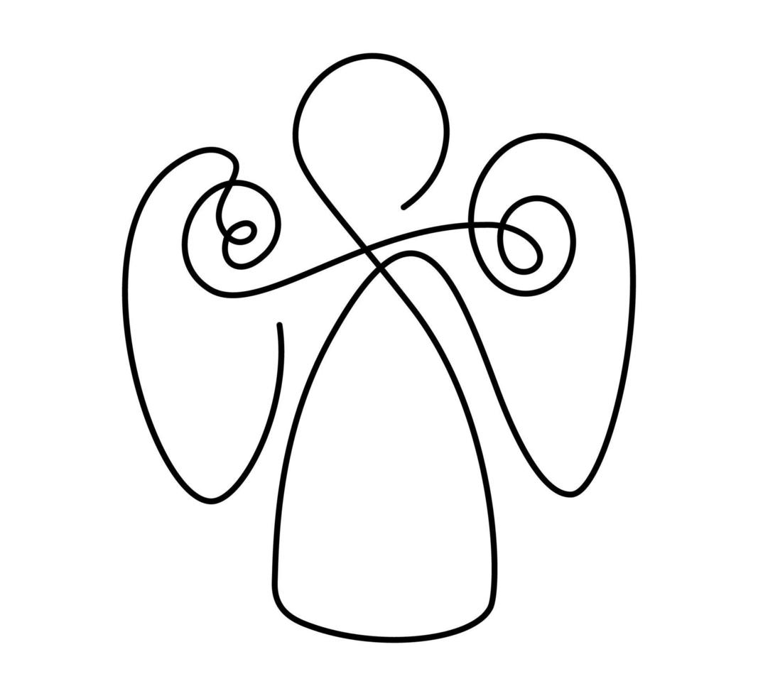 ange de noël vectoriel simple, dessin continu d'une ligne, impression pour vêtements et création de logo, emblème ou silhouette d'une seule ligne, illustration abstraite isolée