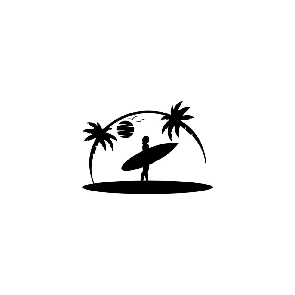 logo de surf avec silhouette de femme. vecteur d'inspiration de conception de logo. emblème du surf. logo de surf.