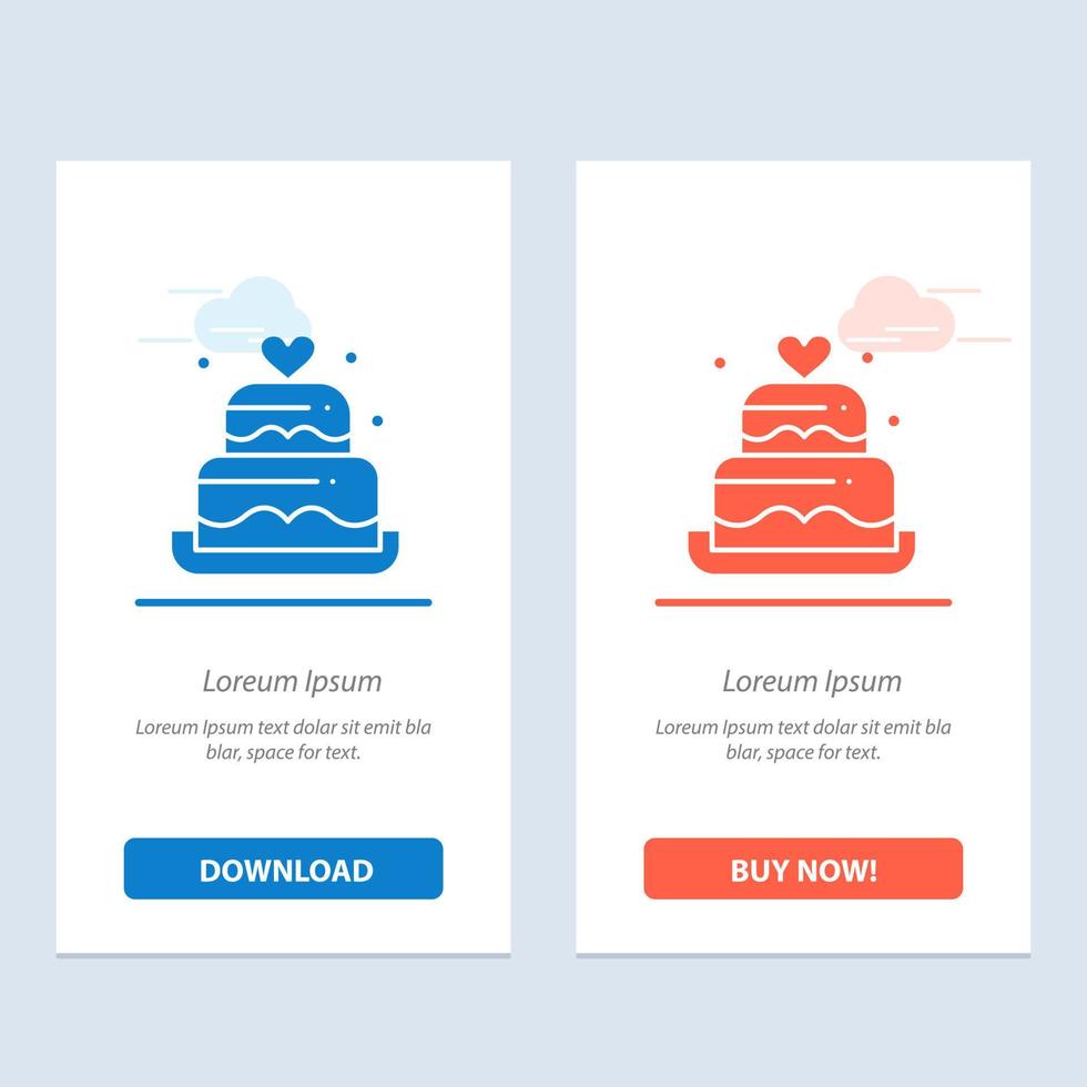 gâteau amour coeur mariage bleu et rouge télécharger et acheter maintenant modèle de carte de widget web vecteur