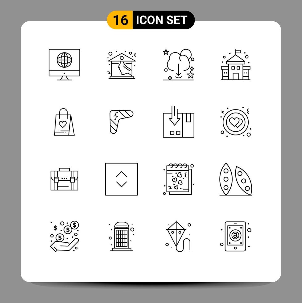 ensemble moderne de 16 contours pictogramme d'éléments de conception vectoriels modifiables du serveur d'éducation cloud de l'école d'amour vecteur