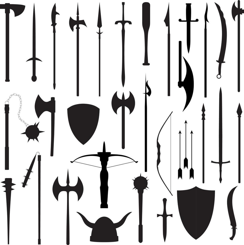 silhouette d'armes médiévales vecteur