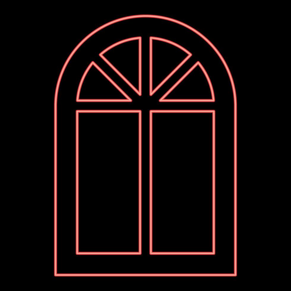 cadre de fenêtre néon semi-rond en haut de la fenêtre de l'arche couleur rouge image d'illustration vectorielle style plat vecteur