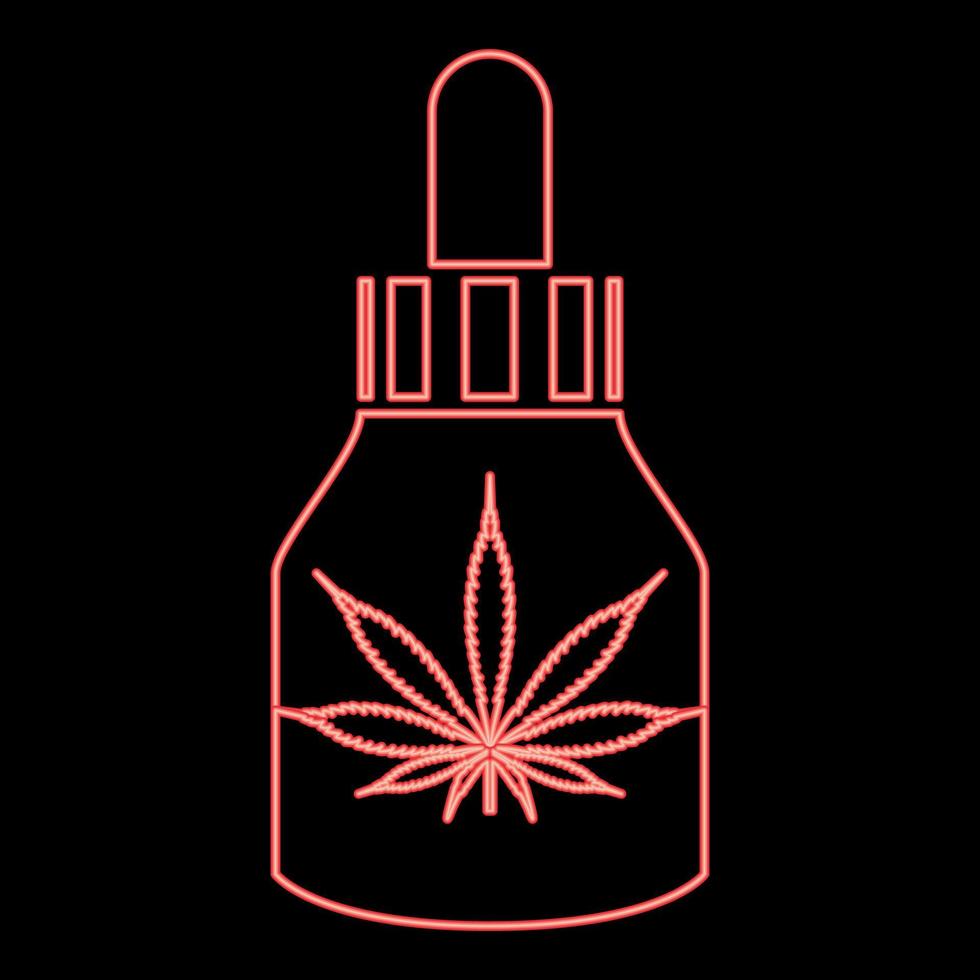 huile de médecine de marijuana au néon à la marijuana cbd flacon de ferme de cannabis couleur rouge illustration vectorielle image style plat vecteur