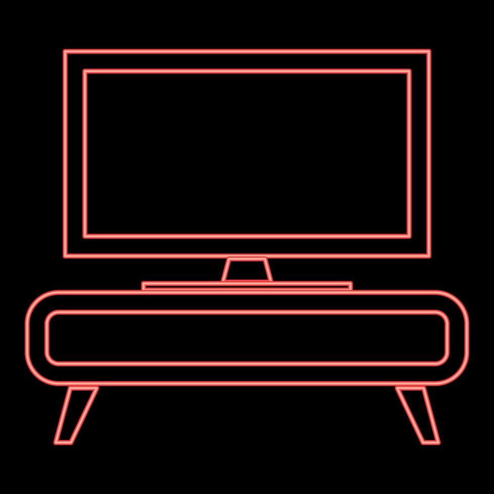 Téléviseur néon sur le placard commode table de chevet accueil intérieur concept couleur rouge illustration vectorielle image style plat vecteur