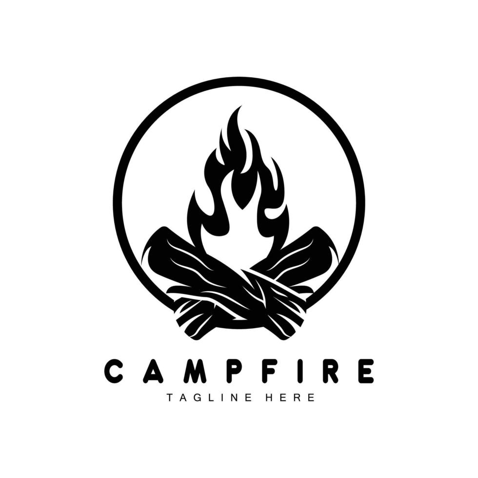 création de logo de feu de camp, vecteur de camping, feu de bois et conception de forêt