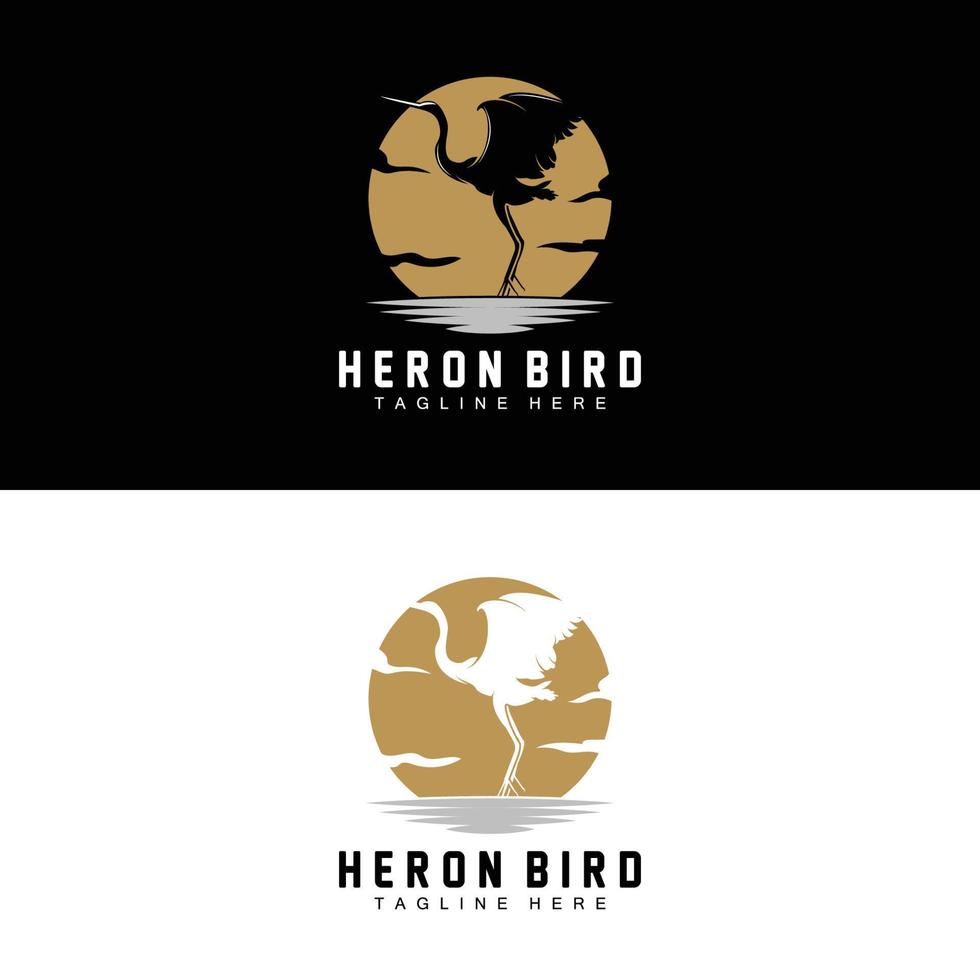 création de logo oiseau héron cigogne, oiseau héron volant sur le vecteur de la rivière, illustration de la marque du produit