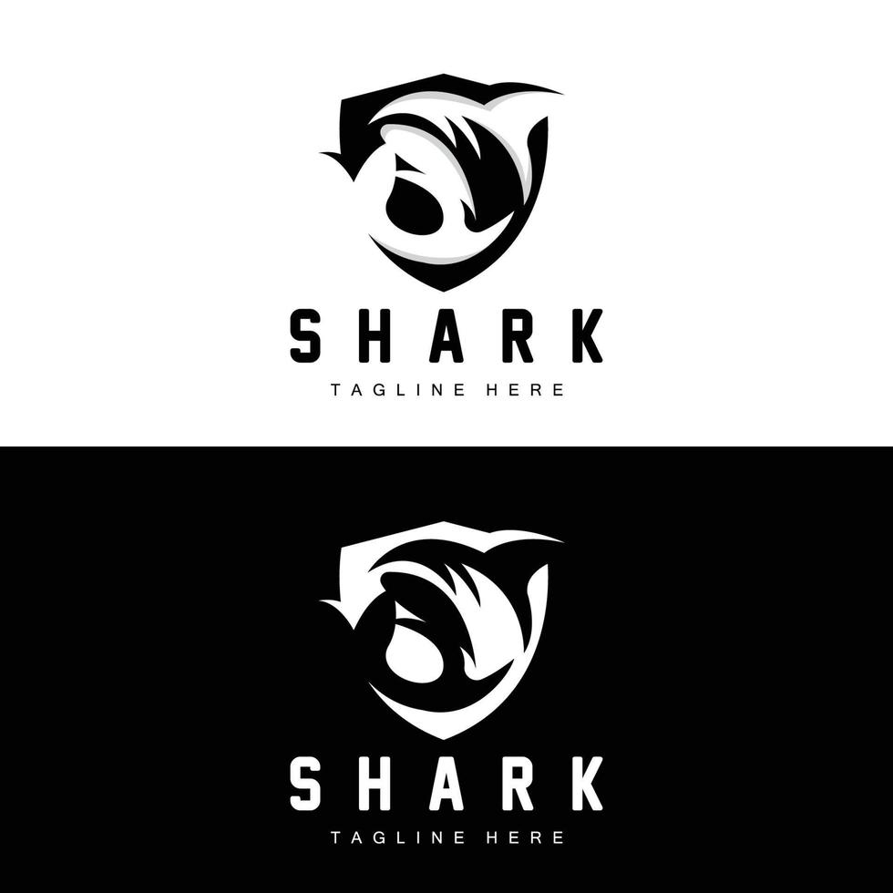 logo de requin, illustration vectorielle de poisson sauvage, prédateur de l'océan, icône de conception de marque de produit vecteur