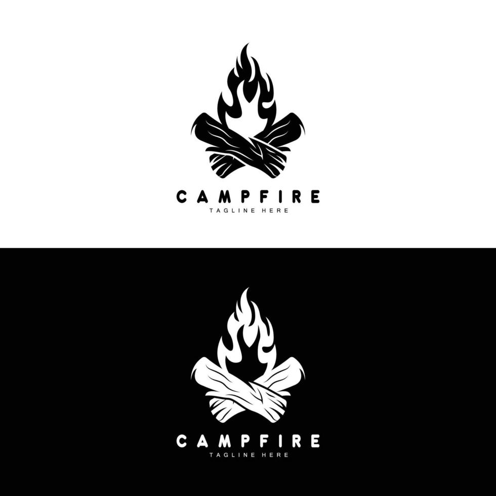 création de logo de feu de camp, vecteur de camping, feu de bois et conception de forêt