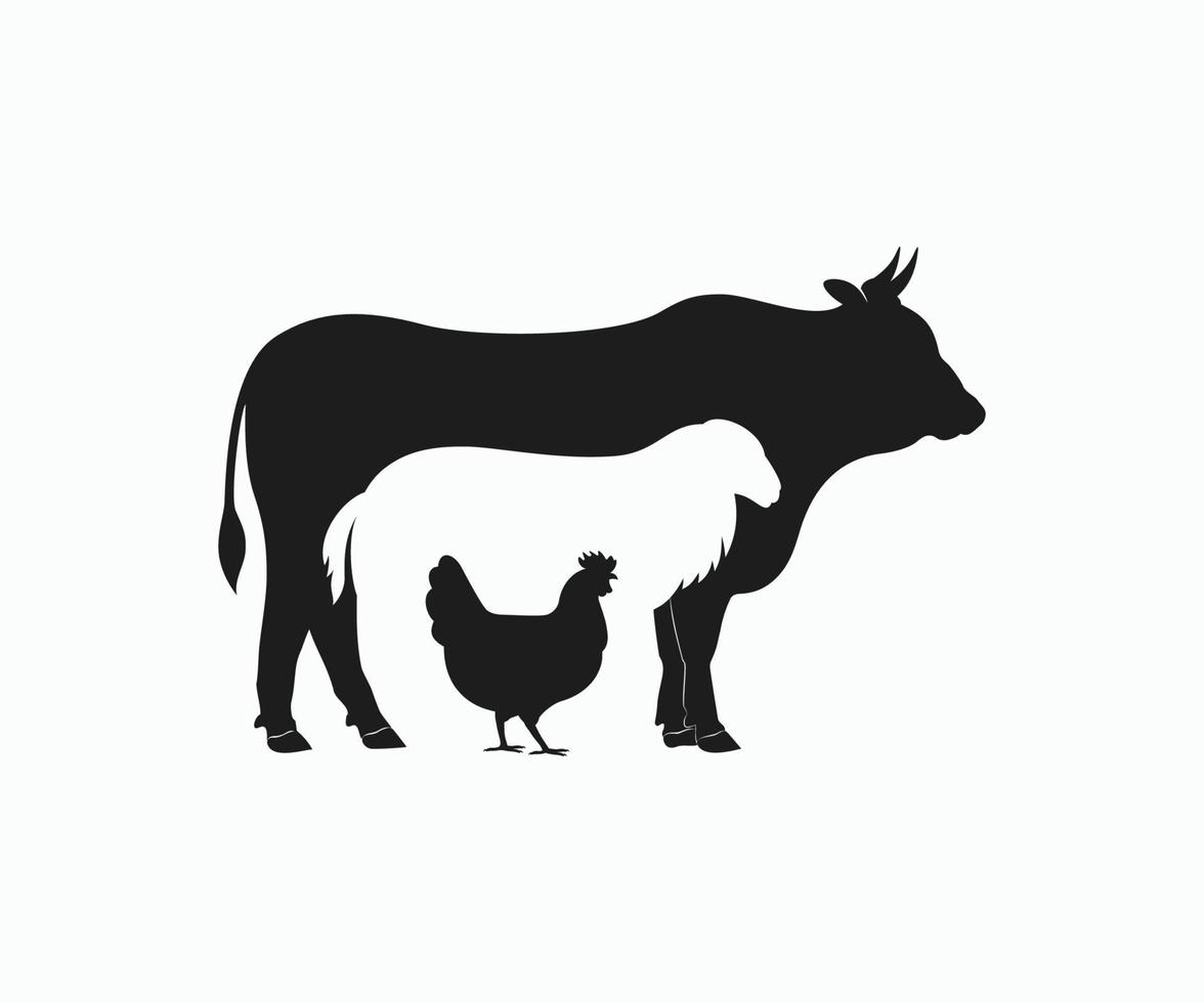 poulet, agneau, vache. modèle de conception de logo d'icône de bétail vecteur