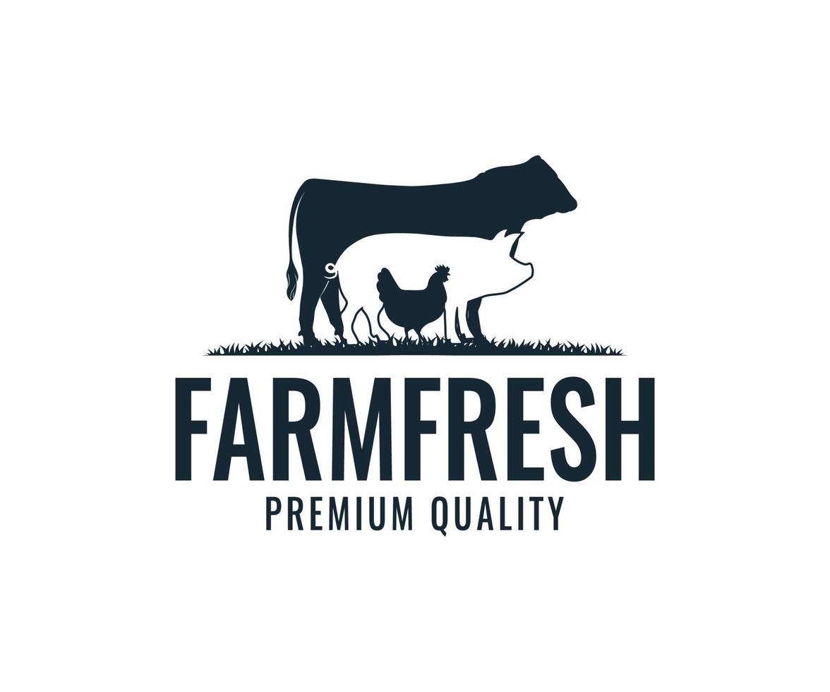 logo de bétail avec vache, poulet et porc. modèle de logo de ferme vecteur