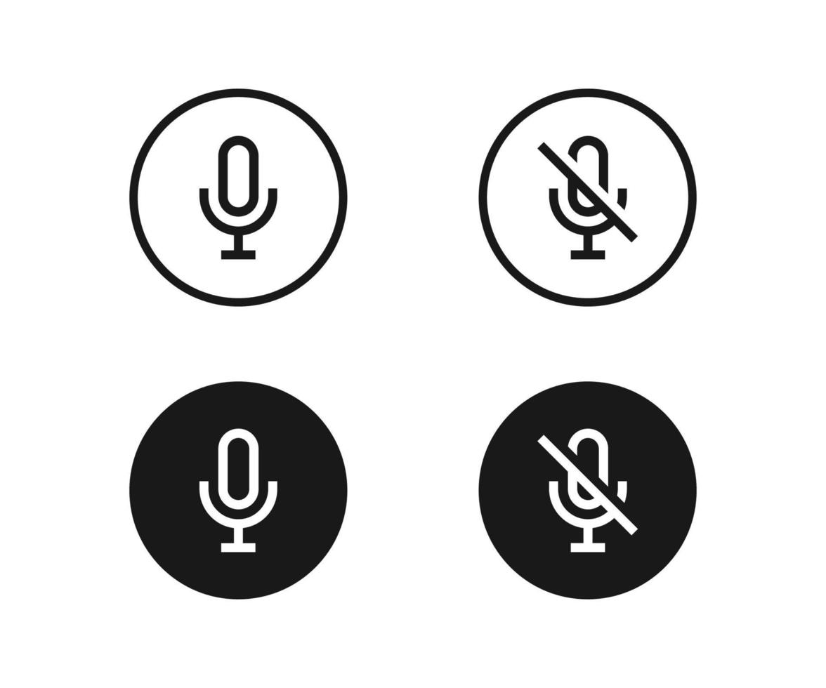 microphone de contour sur et icône barrée. ensemble d'icônes vectorielles de microphone d'enregistrement de contour. bouton de microphone de contour désactivé. ne parlez pas vecteur