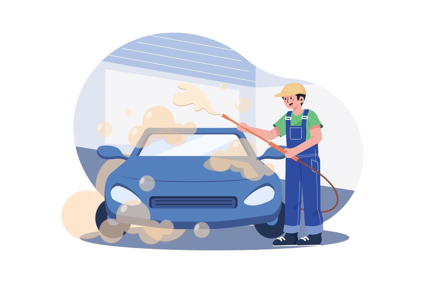 concept d'illustration de lavage de voiture en mousse. une illustration plate isolée sur fond blanc vecteur