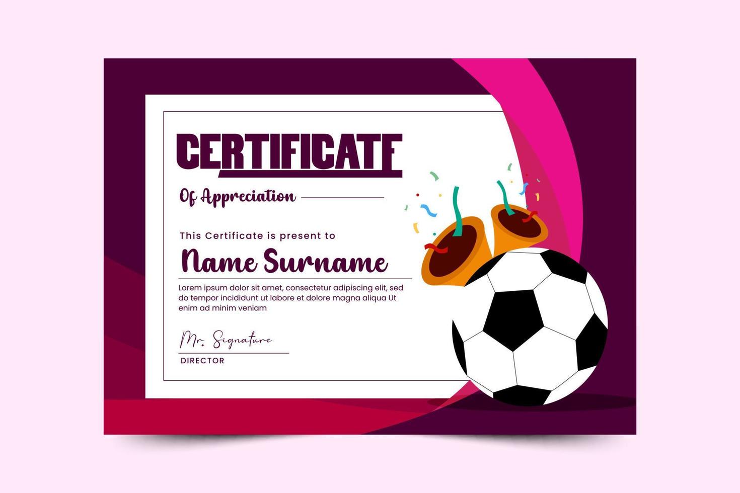 modèle de conception de certificat d'événement sportif de tournoi de football design simple et élégant vecteur