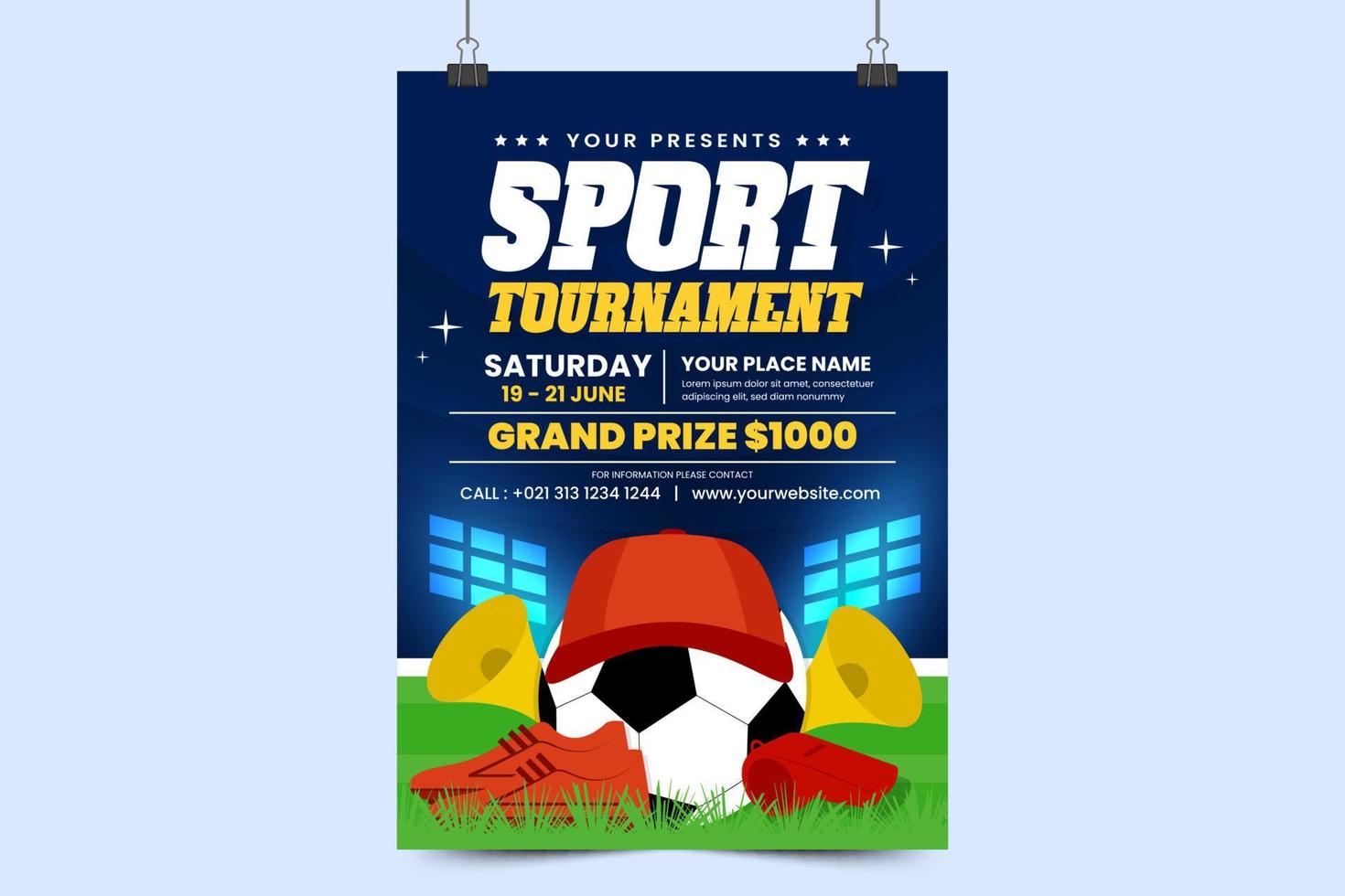 modèle de conception d'affiche ou de flyer d'événement sportif de tournoi de football design simple et élégant vecteur