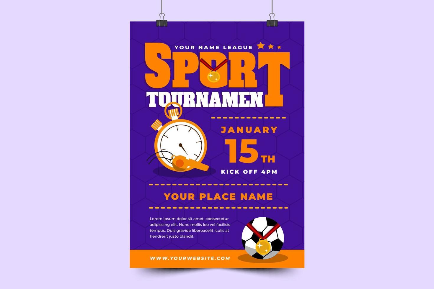 modèle de conception d'affiche ou de flyer d'événement sportif de tournoi de football design simple et élégant vecteur