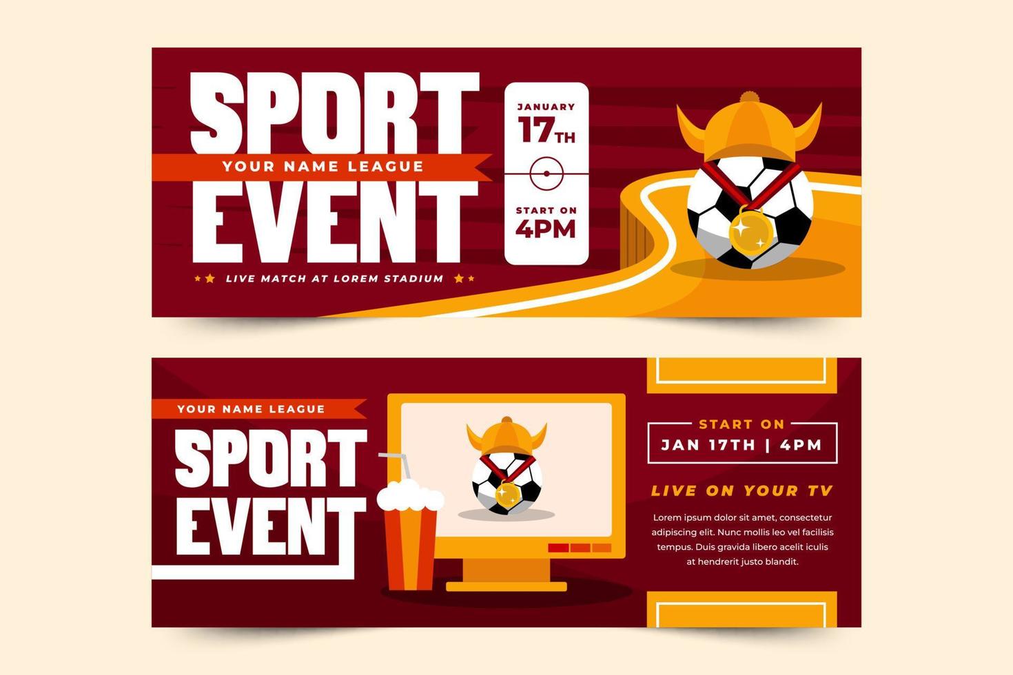 modèle de conception de bannière de couverture d'événement sportif de tournoi de football facile à personnaliser vecteur