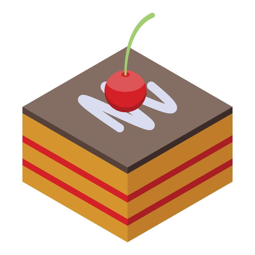 icône de morceau de gâteau aux cerises, style isométrique vecteur
