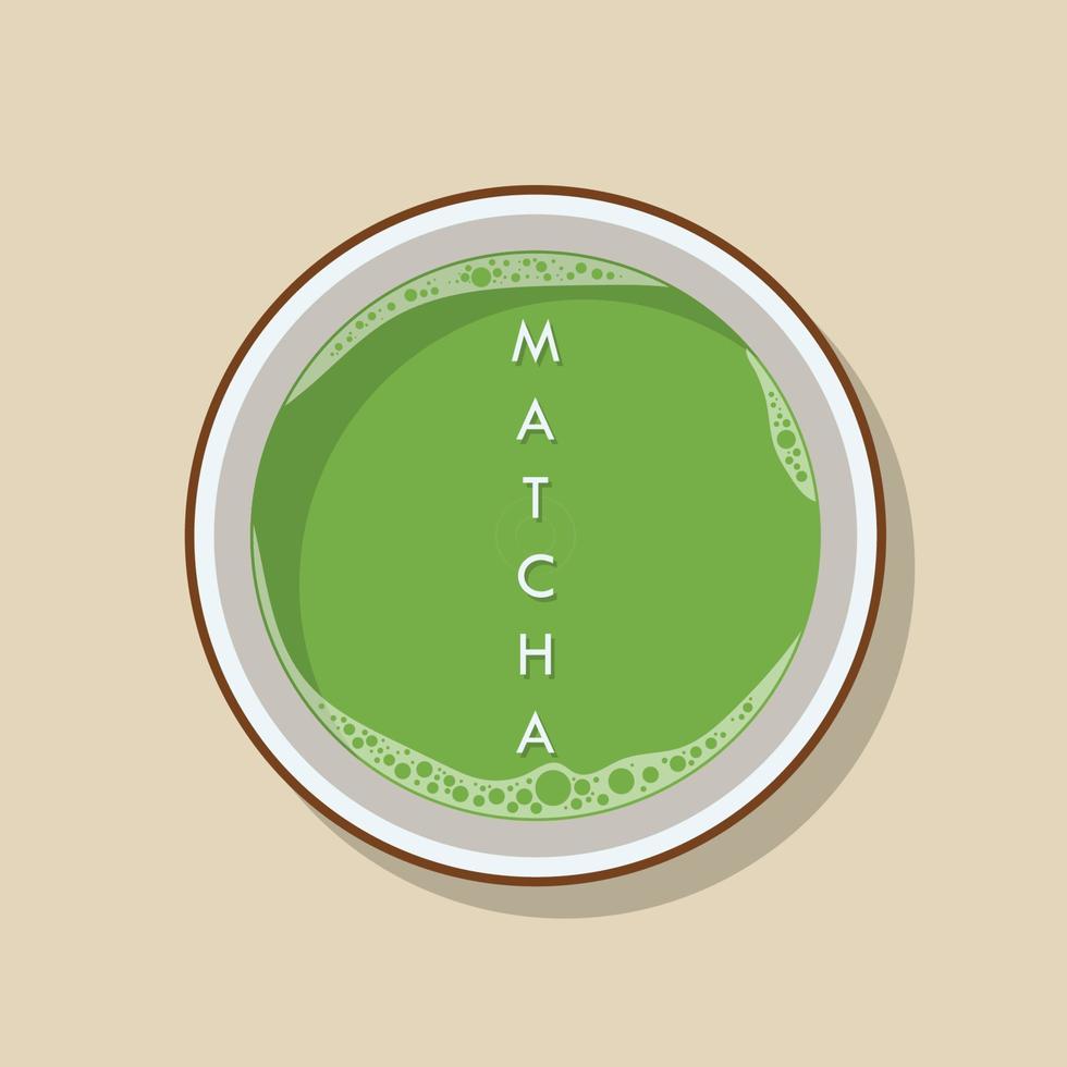 thé vert matcha. tasse traditionnelle avec du thé matcha. illustration tendance colorée. vecteur