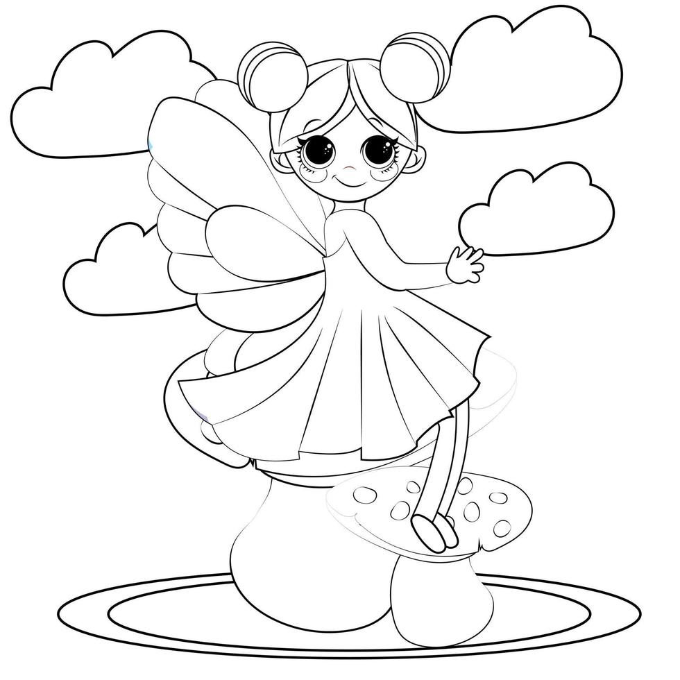 petite fée de dessin animé mignon. illustration vectorielle colorée, livre de coloriage pour les enfants. livre de coloriage pour enfants fée vecteur