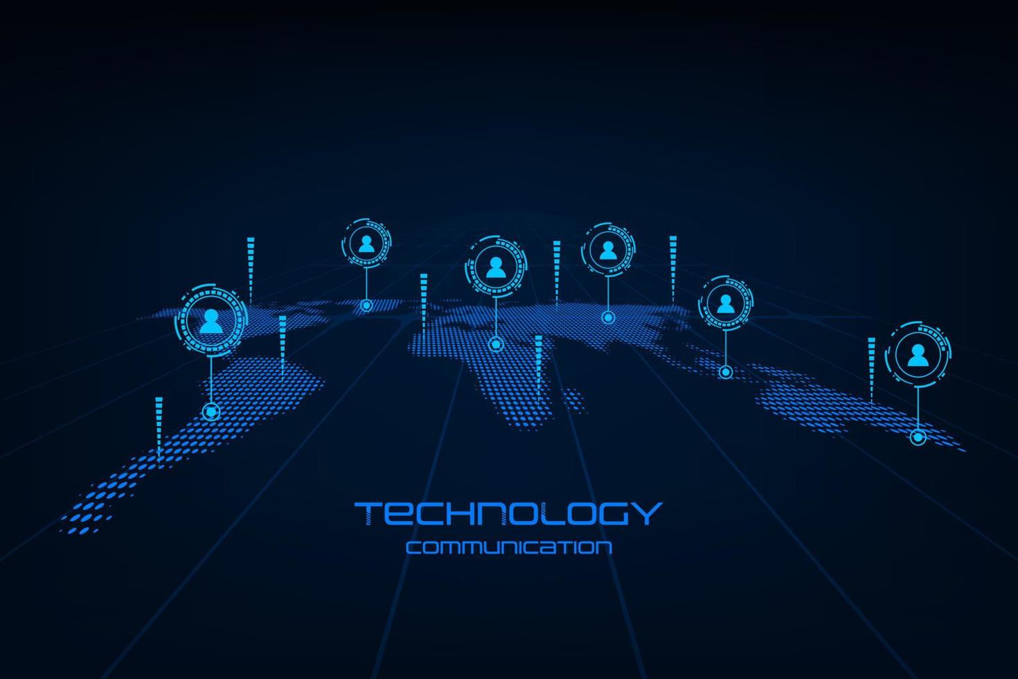 carte du monde vectorielle avec des personnes de connexion, concept de communication globale. arrière-plan futuriste de la technologie. vecteur