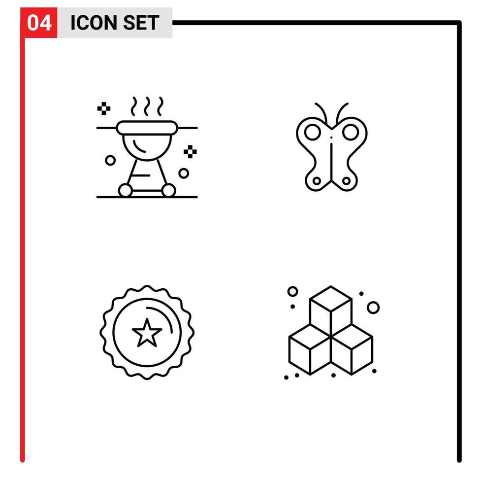 ligne d'interface mobile ensemble de 4 pictogrammes d'insigne de barbecue grill papillon ecommerce éléments de conception vectoriels modifiables vecteur