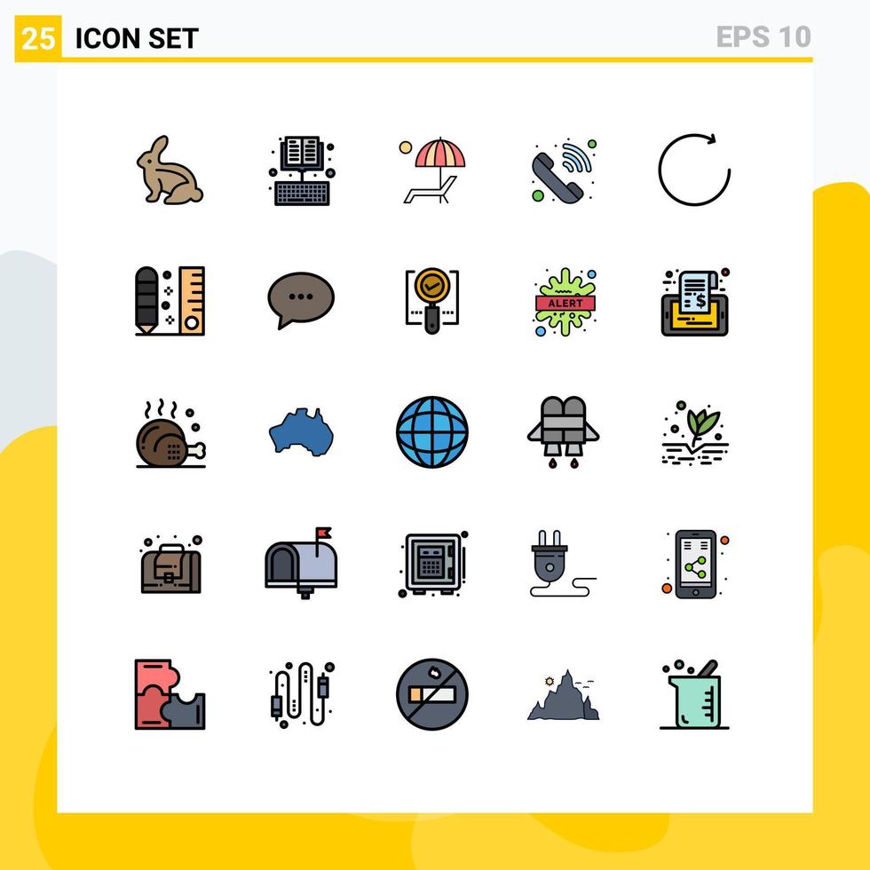 25 concept de couleur plate de ligne remplie pour les sites Web mobile et applications sonnerie de téléphone apprentissage des appels entrants contactez-nous profitez d'éléments de conception vectoriels modifiables vecteur