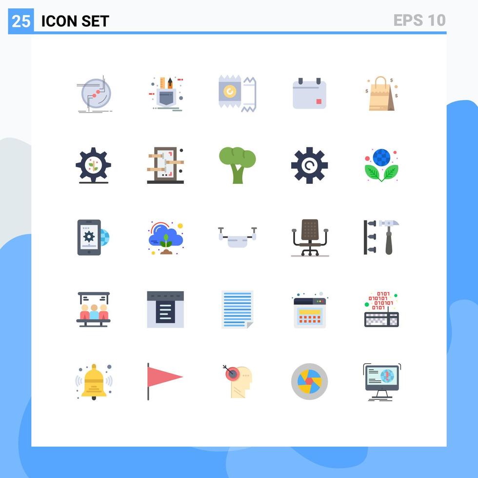 ensemble moderne de 25 couleurs et symboles plats tels que des éléments de conception vectoriels modifiables de film de croquis de calendrier de sac vecteur