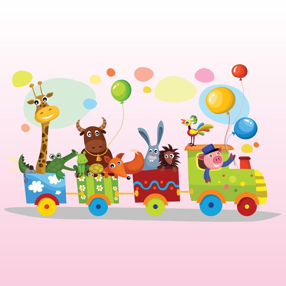dessin animé personnage autocollant collection de décalcomanies enfants mignon train zoo girafe ballons vecteur