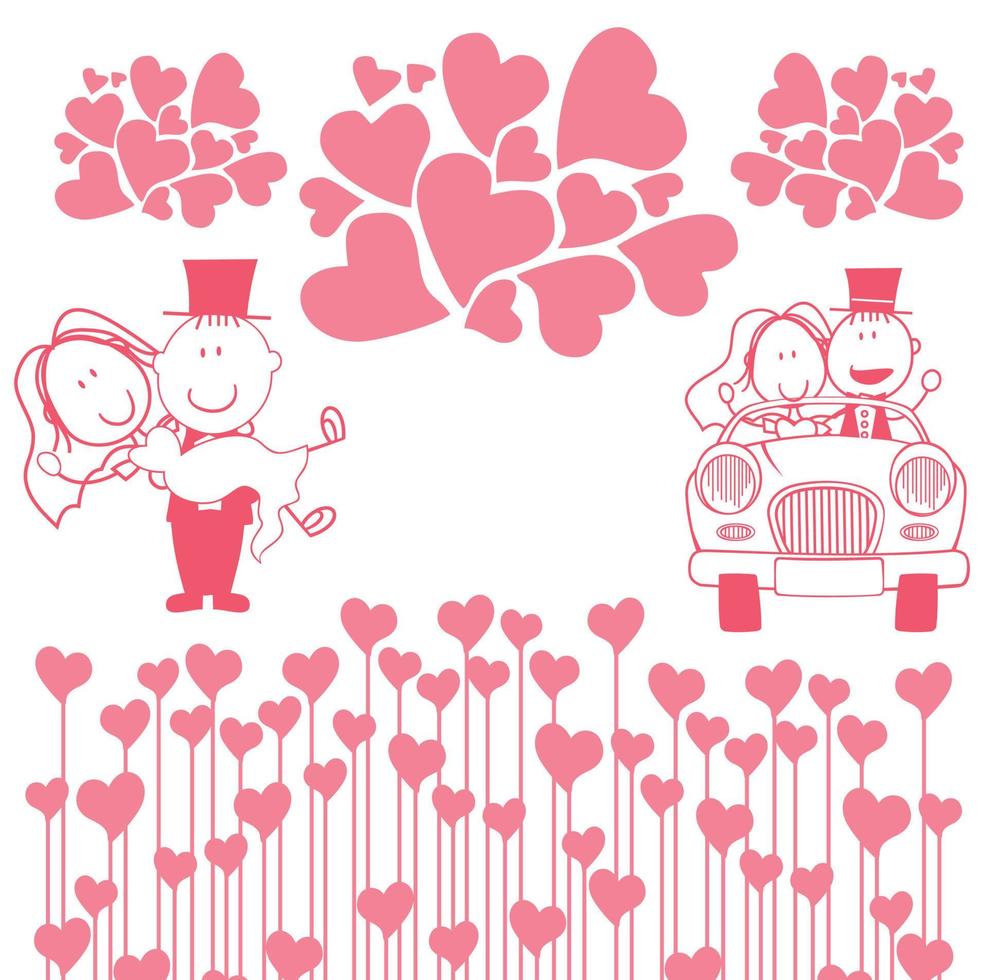 mariage fille garçon danse voiture cœurs roses amour guérir heureux fête vecteur
