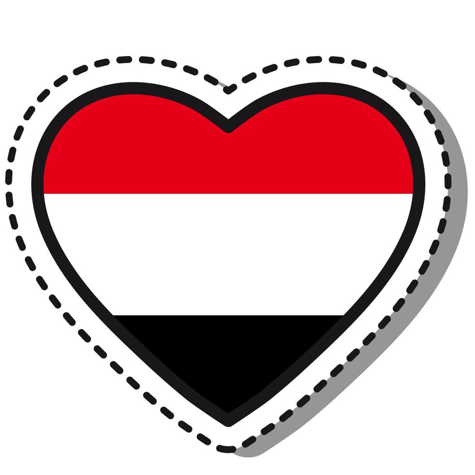 drapeau yémen coeur autocollant sur fond blanc. insigne d'amour de vecteur vintage. élément de conception de modèle. fête nationale. signe de voyage.