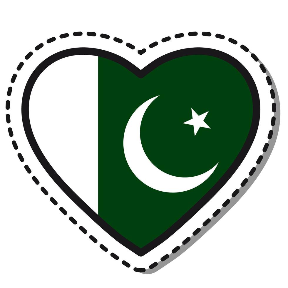 drapeau pakistan coeur autocollant sur fond blanc. insigne d'amour de vecteur vintage. élément de conception de modèle. fête nationale. signe de voyage.