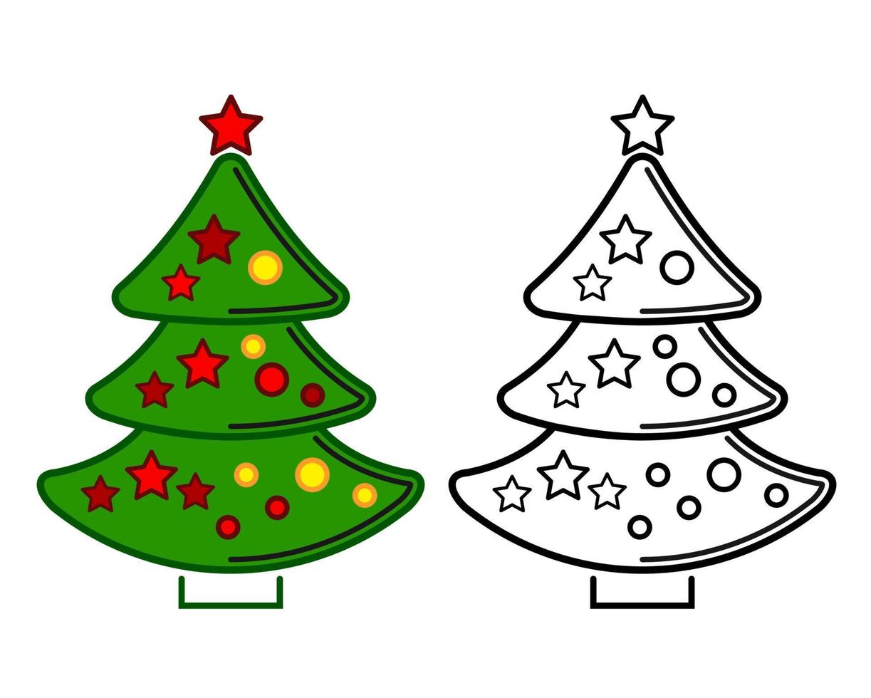 sapin de noël, icônes de ligne vectorielle sur fond blanc, coloriage. vecteur