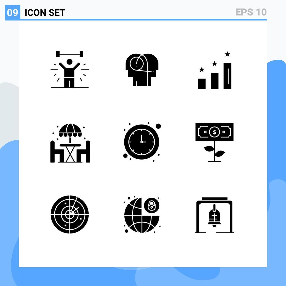 9 glyphes solides universels définis pour les applications web et mobiles dîner bancaire postes de vie humaine éléments de conception vectoriels modifiables vecteur