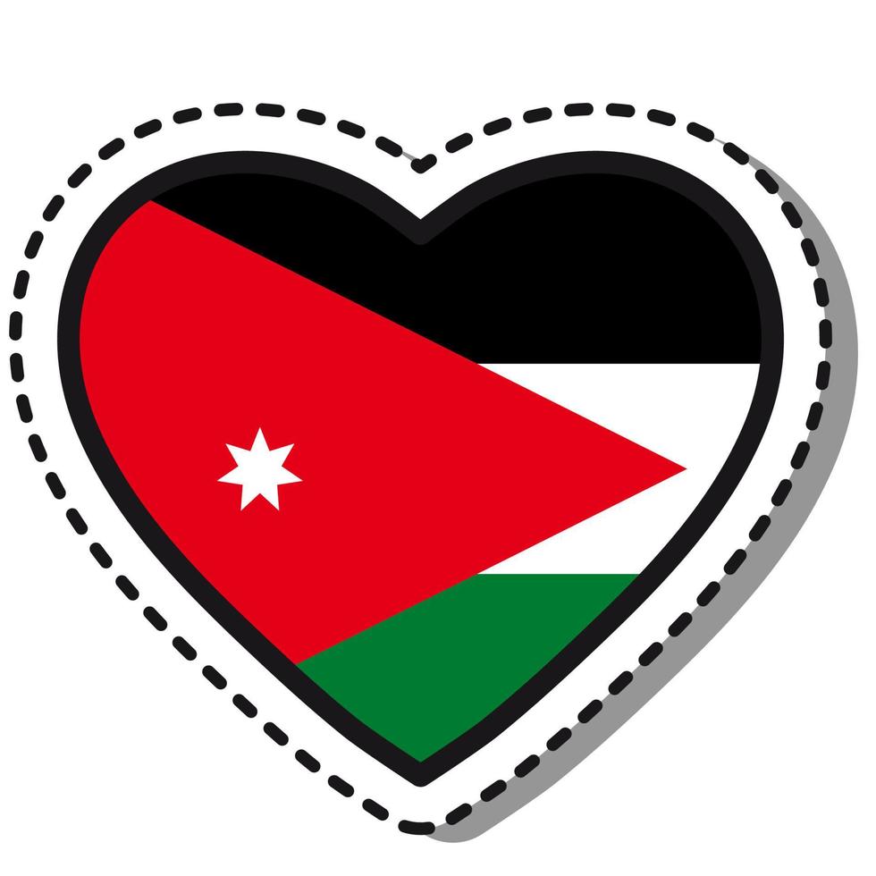 drapeau jordan autocollant coeur sur fond blanc. insigne d'amour de vecteur vintage. élément de conception de modèle. fête nationale. signe de voyage.