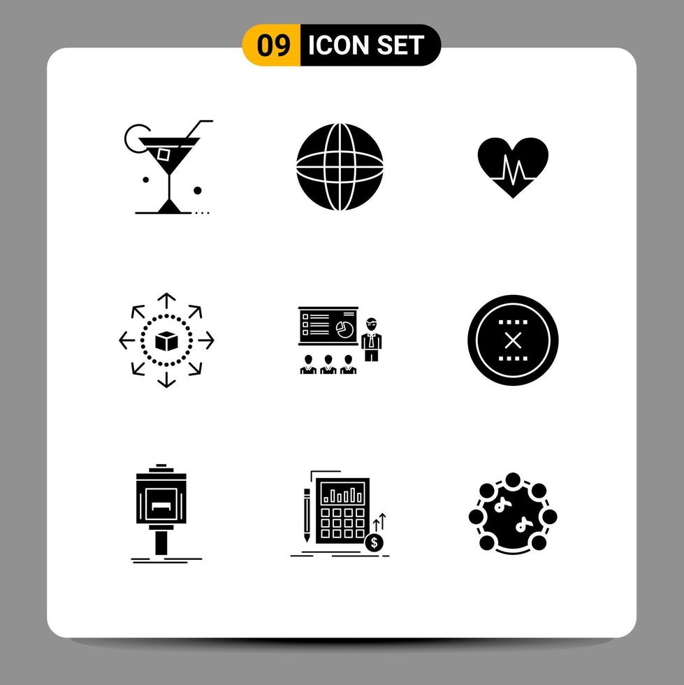 pack d'interface utilisateur de 9 glyphes solides de base de présentation commerciale coeur shopping magasin eshop éléments de conception vectoriels modifiables vecteur