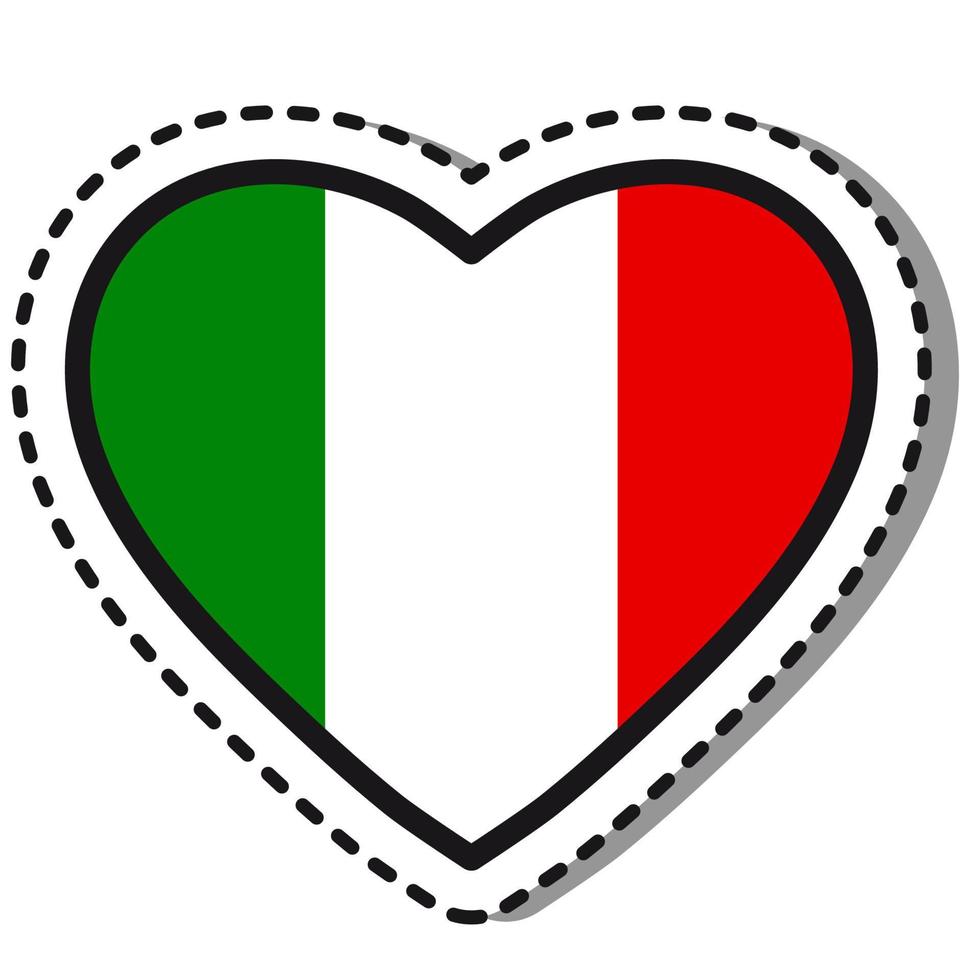 drapeau italie coeur autocollant sur fond blanc. insigne d'amour de vecteur vintage. élément de conception de modèle. fête nationale. signe de voyage.