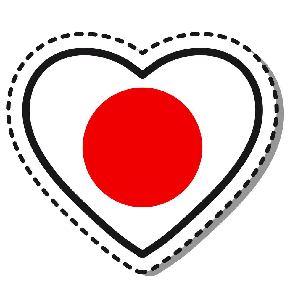 drapeau japon coeur autocollant sur fond blanc. insigne d'amour de vecteur vintage. élément de conception de modèle. fête nationale. signe de voyage.