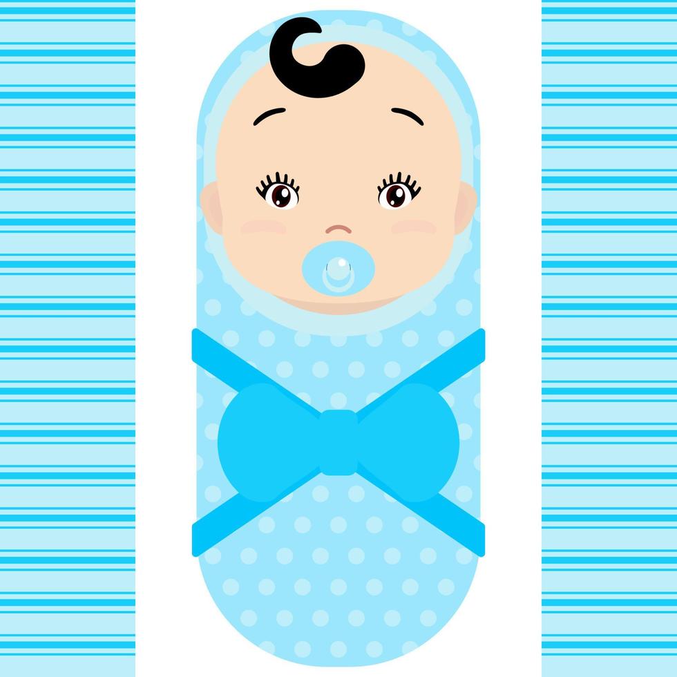 petit garçon asiatique souriant avec tétine isolé sur fond blanc. mascotte de dessin animé de vecteur. illustration de vacances à l'anniversaire, baby shower. vecteur