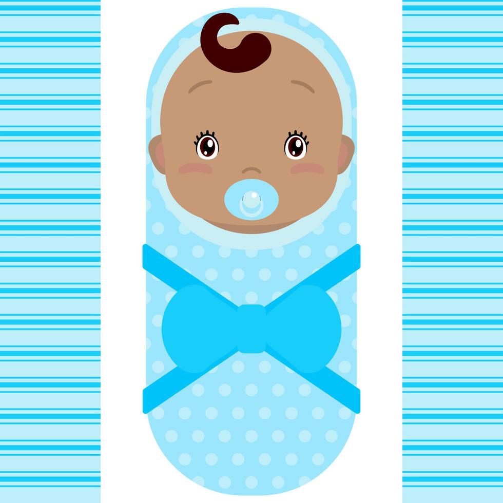 souriant bébé garçon africain avec tétine isolé sur fond blanc. mascotte de dessin animé de vecteur. illustration de vacances à l'anniversaire, baby shower. vecteur