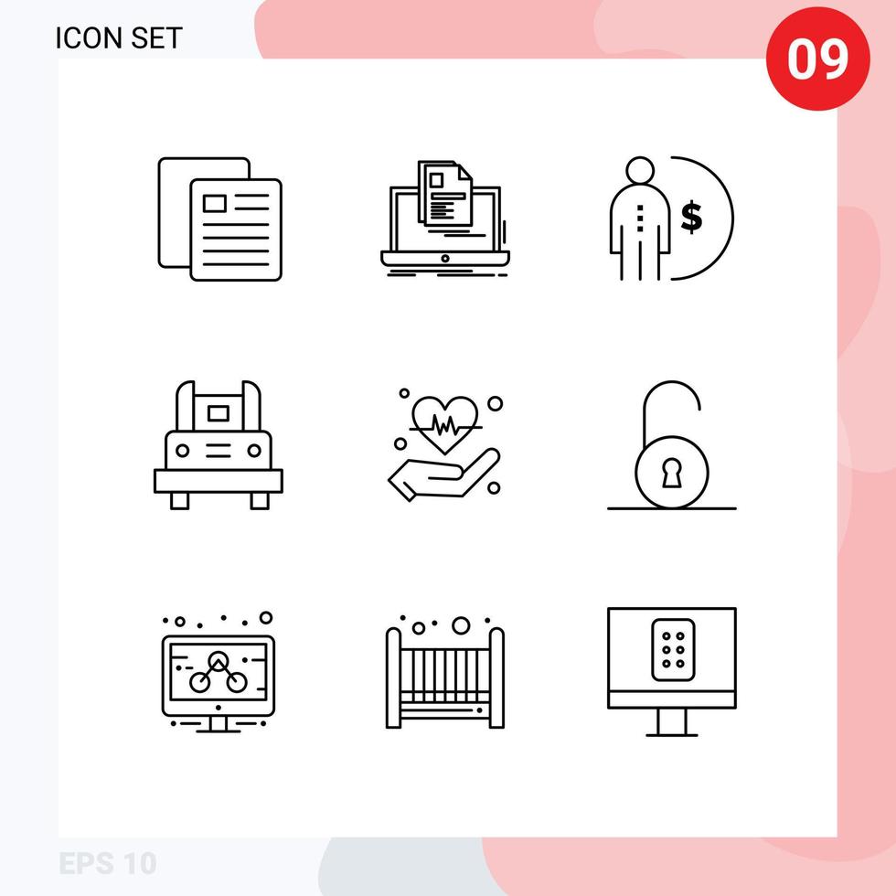 symboles d'icônes universels groupe de 9 contours modernes de reprise d'autobus scolaire de transport gestion d'autobus éléments de conception vectoriels modifiables vecteur