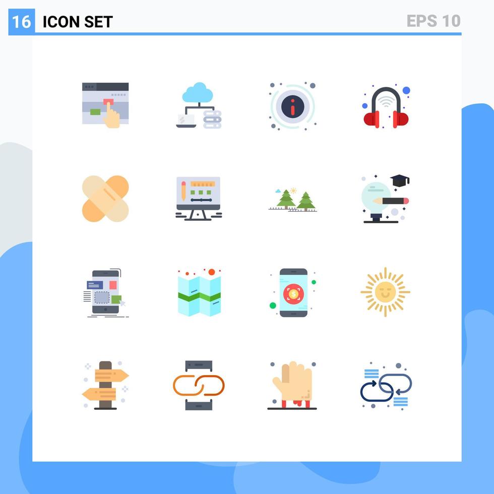 symboles d'icônes universels groupe de 16 couleurs plates modernes de la technologie de patch d'information de plâtre d'écran pack modifiable d'éléments de conception de vecteur créatif