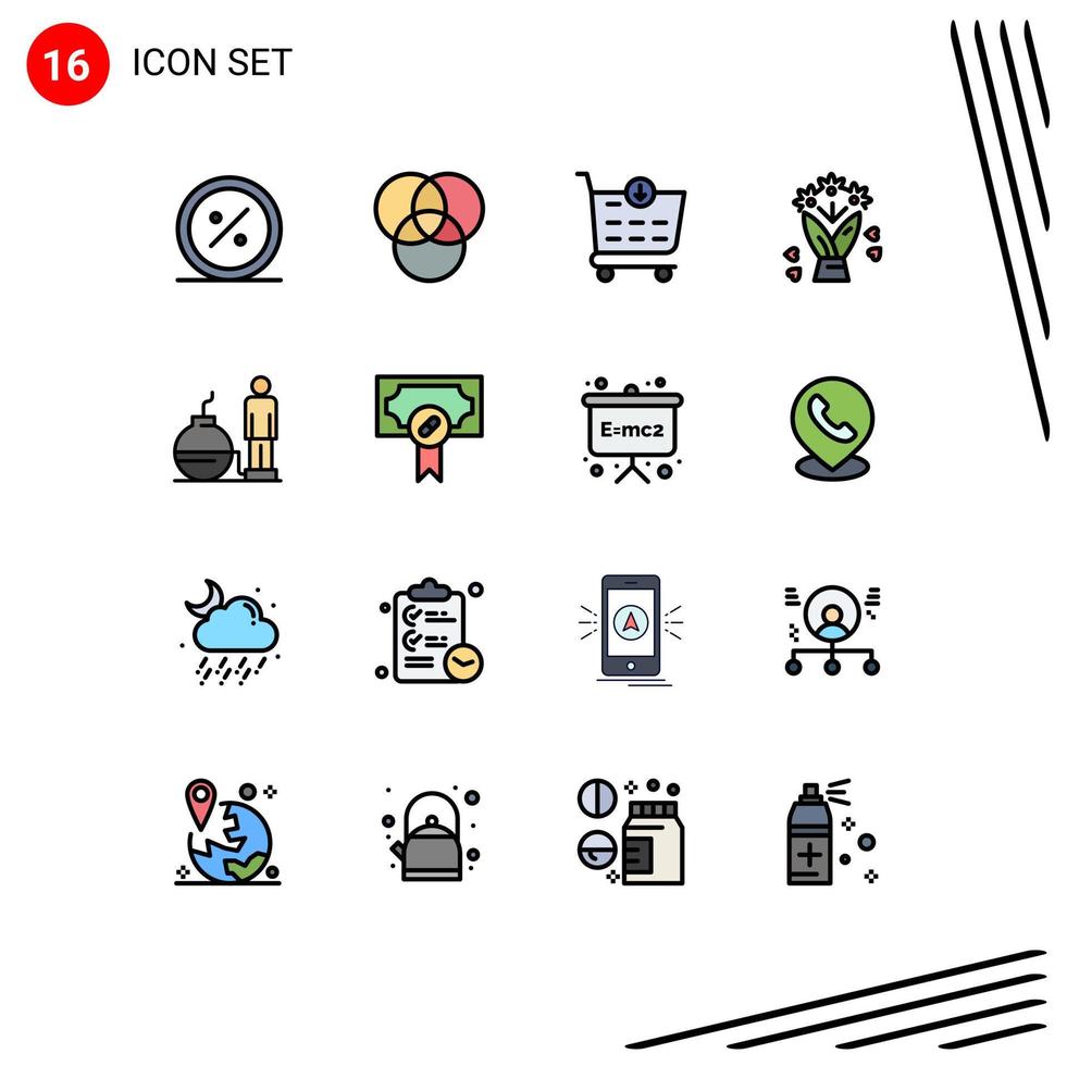 interface mobile ligne remplie de couleurs plates ensemble de 16 pictogrammes de santé moderne paiement dette cadeau éléments de conception vectoriels créatifs modifiables vecteur